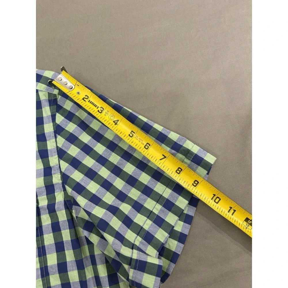 Banana Republic Men's Large L Green Blue Plaid Button Front Short-Sleeve Shirt